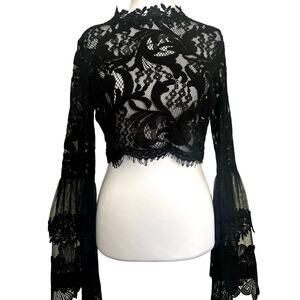 Black lace sexy whimsigoth dairy fairy sheet top tiered bell sleeve size  S chic